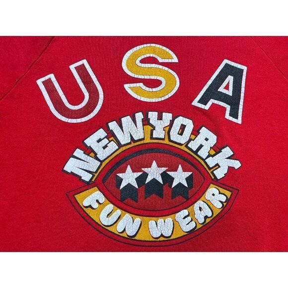 VINTAGE Jerzees New York Fun Wear Sweatshirt Men Small Red 80s 90s USA - Picture 2 of 5